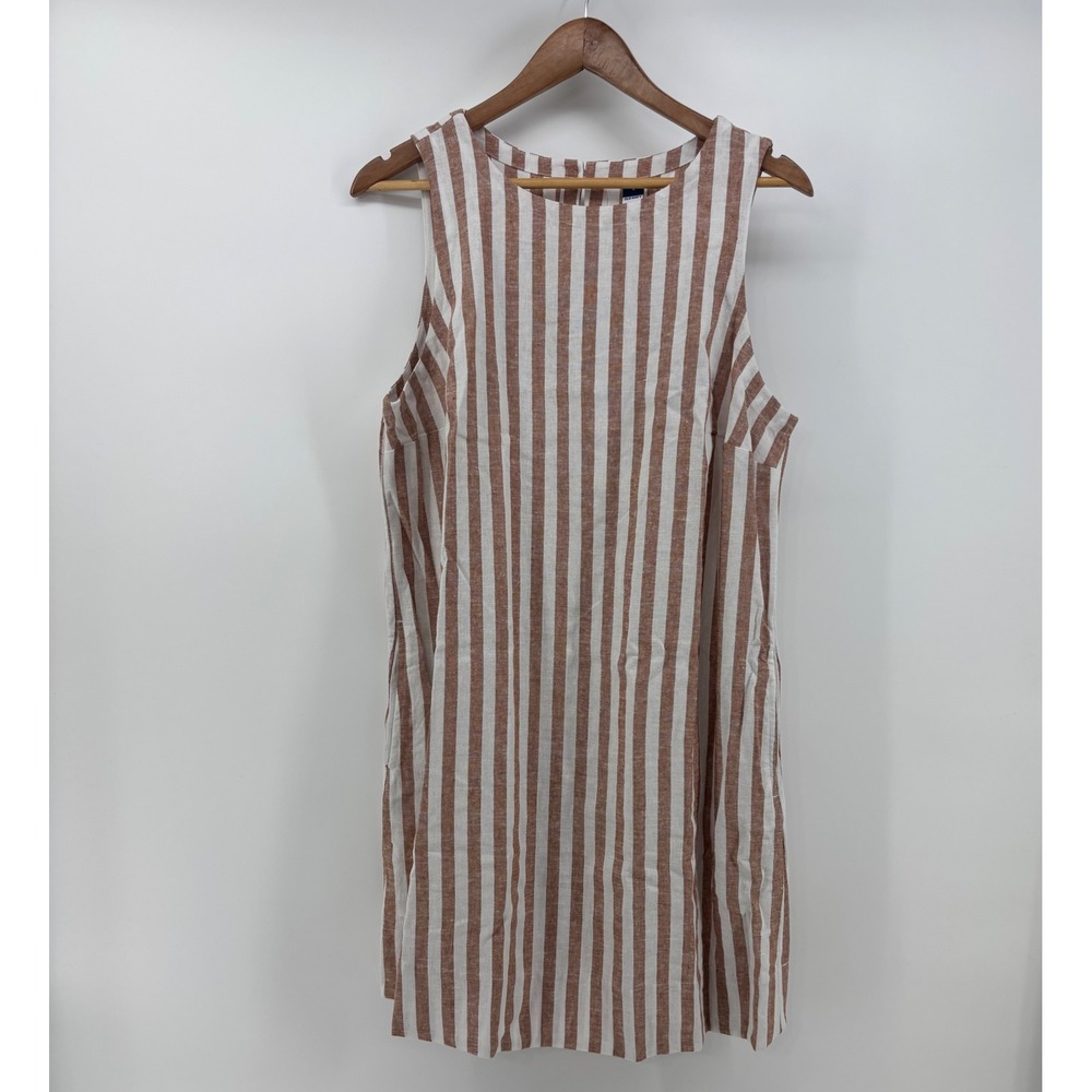 Old Navy Linen Blend Dress Women's Large Sleeveless Mini Brown White Striped